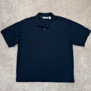 Geoffrey Beene Polo Shirt Mens L Black‎ Striped Short Sleeve Golf Casual Top